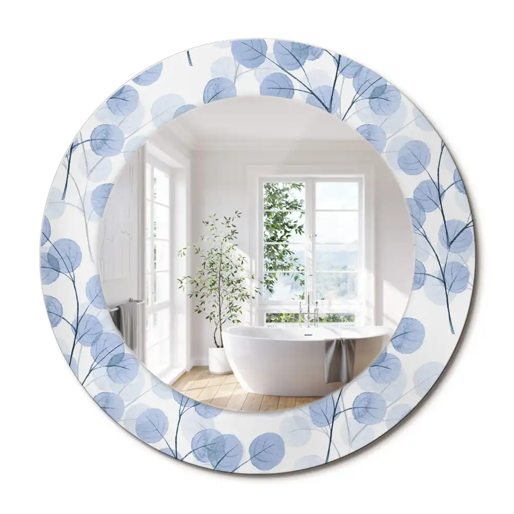 Miroir rond imprimé branches avec feuilles