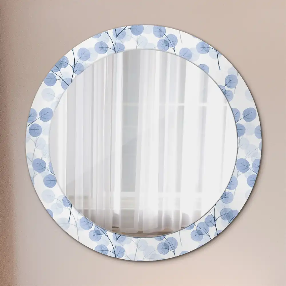Miroir rond imprimé branches avec feuilles