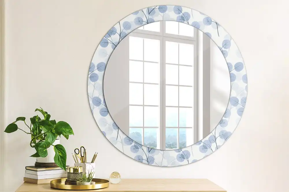 Miroir rond imprimé branches avec feuilles
