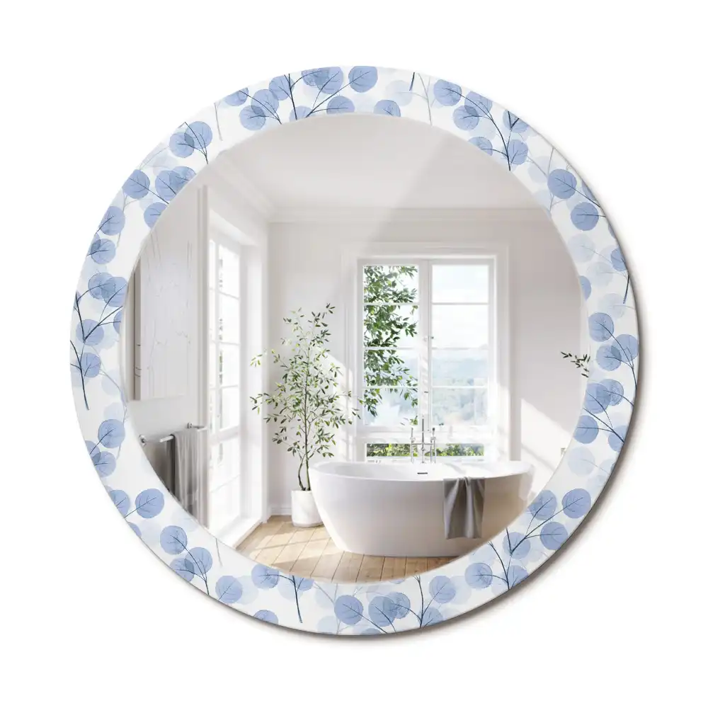 Miroir rond imprimé branches avec feuilles