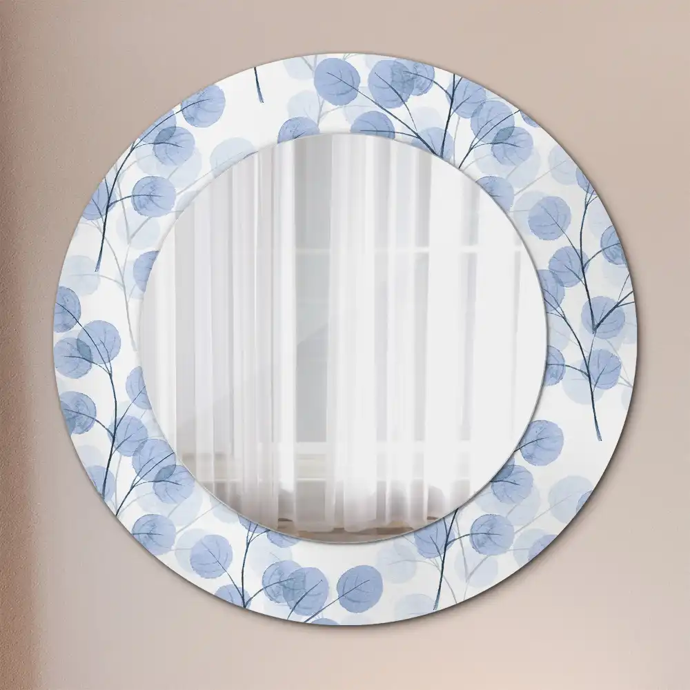 Miroir rond imprimé branches avec feuilles