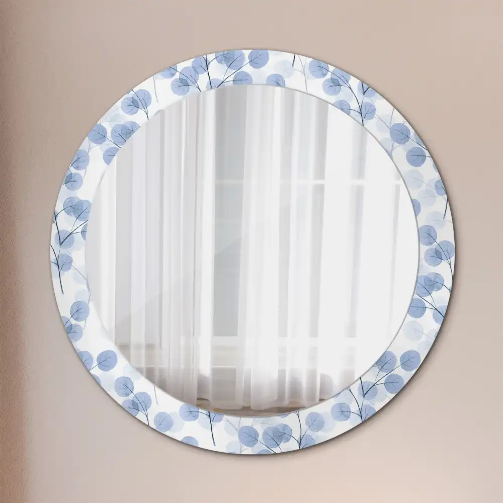 Miroir rond imprimé branches avec feuilles