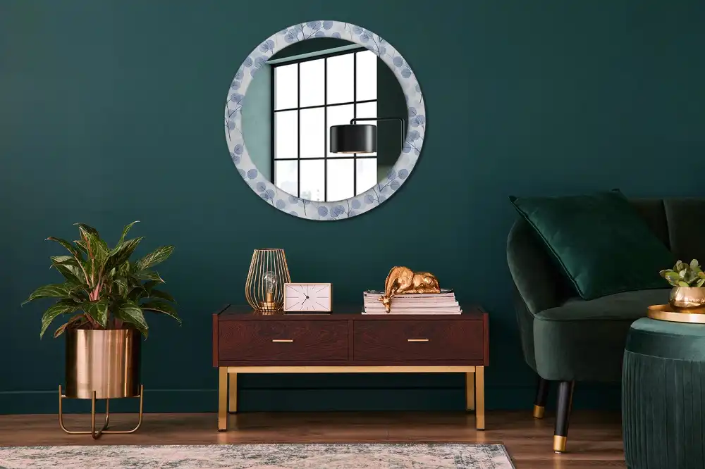 Miroir rond imprimé branches avec feuilles
