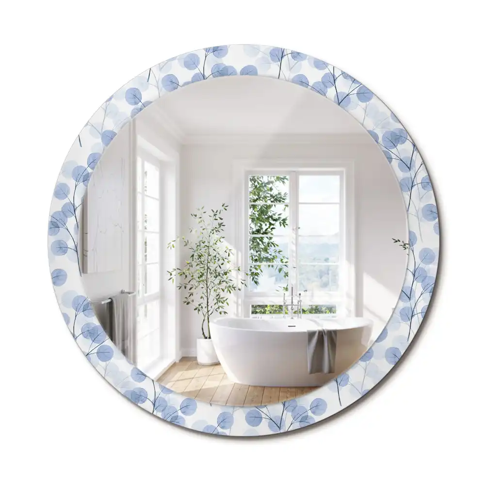 Miroir rond imprimé branches avec feuilles