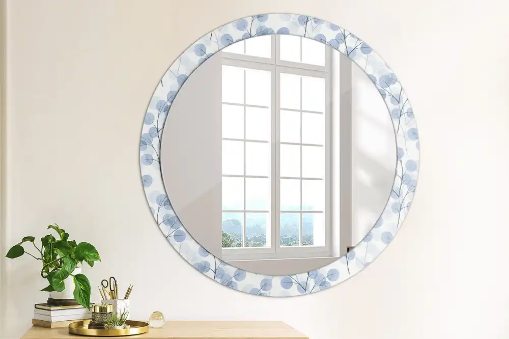 Miroir rond imprimé branches avec feuilles