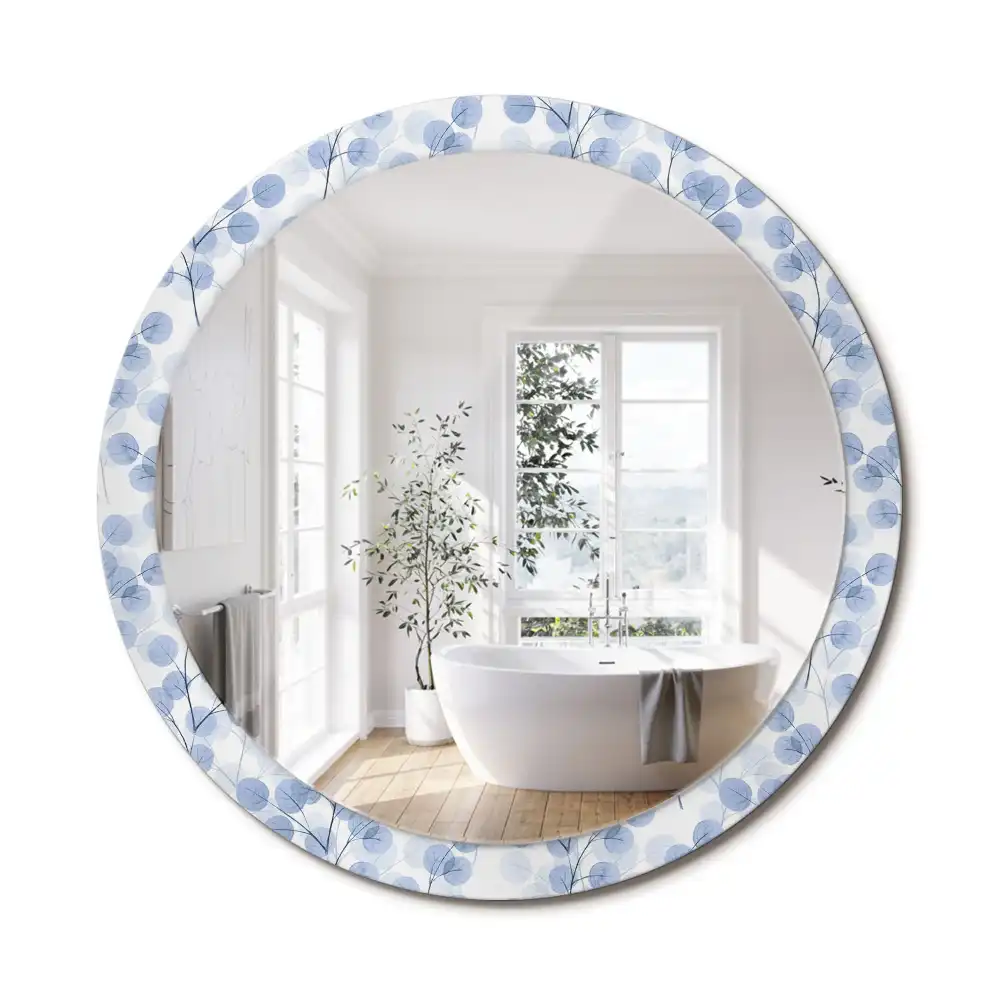 Miroir rond imprimé branches avec feuilles