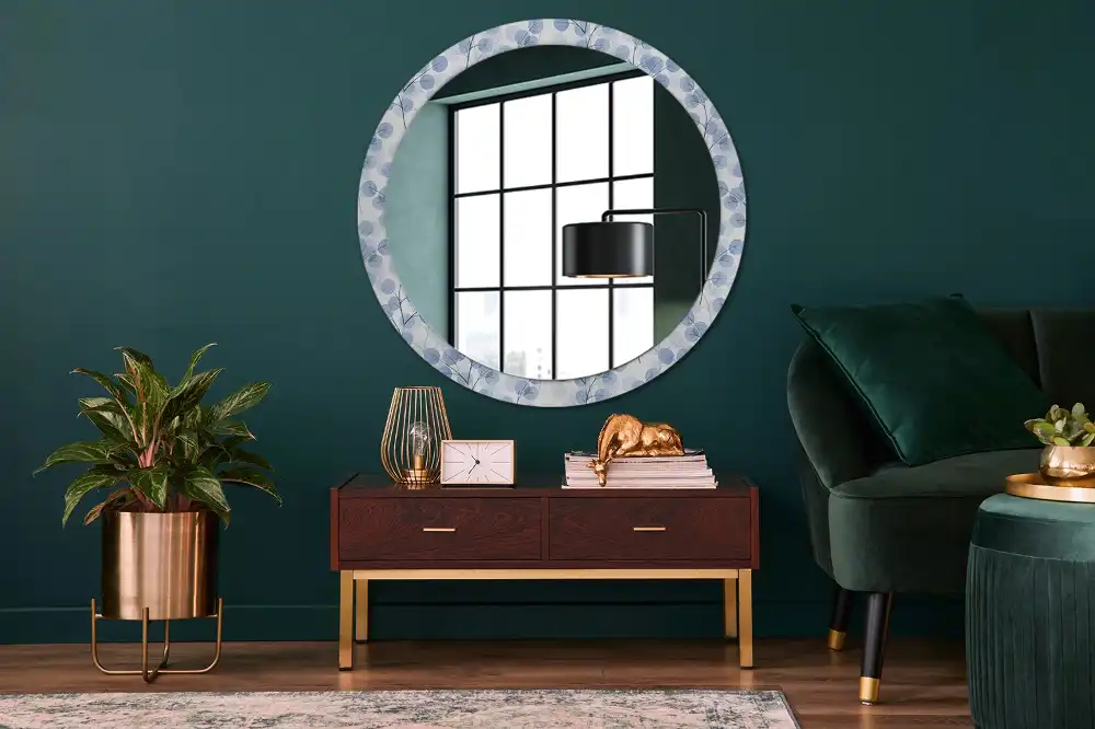 Miroir rond imprimé branches avec feuilles