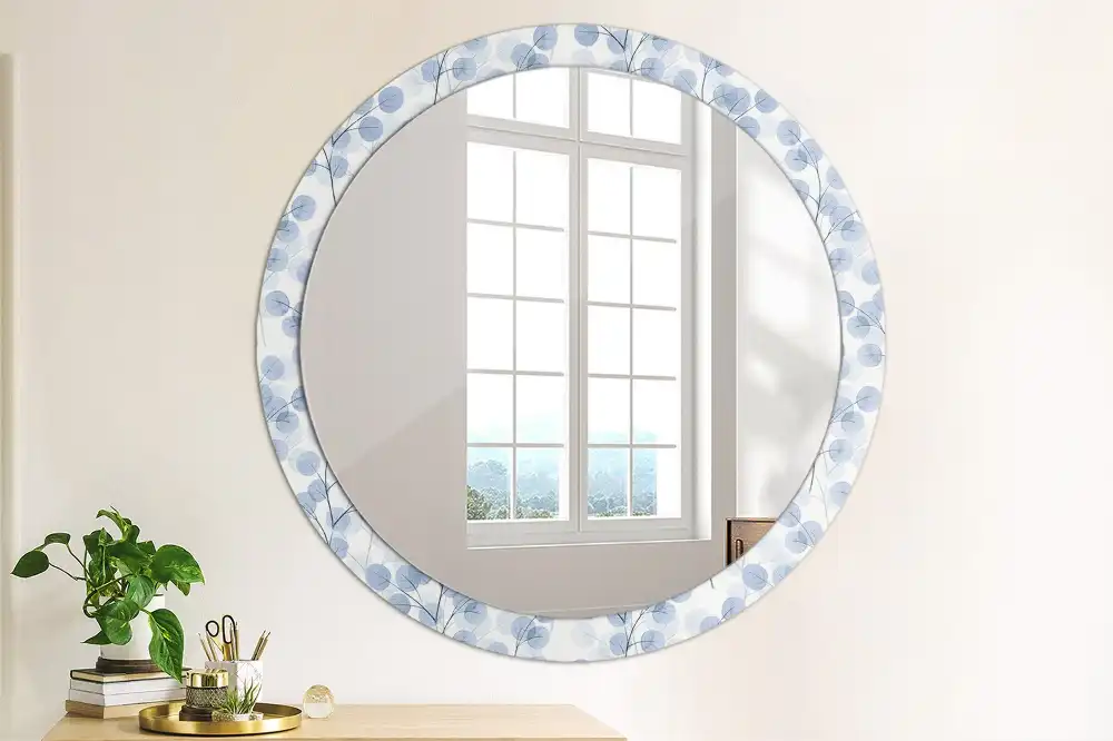 Miroir rond imprimé branches avec feuilles