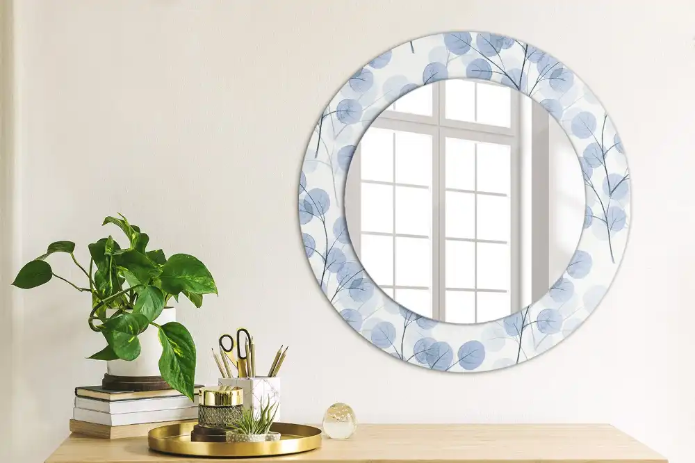 Miroir rond imprimé branches avec feuilles