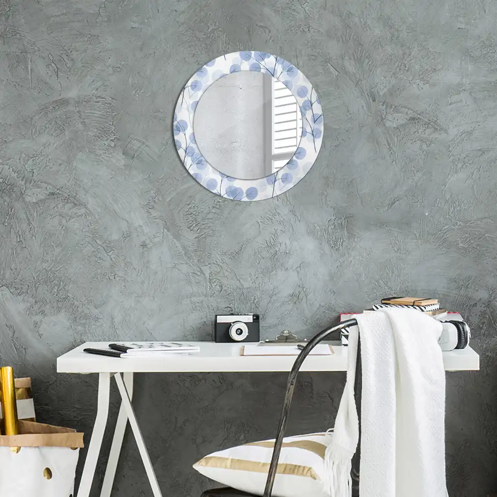 Miroir rond imprimé branches avec feuilles