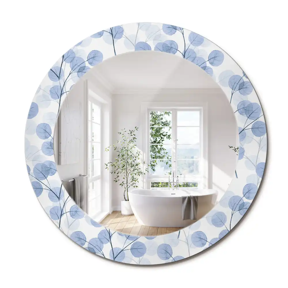 Miroir rond imprimé branches avec feuilles
