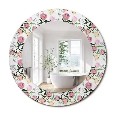 Miroir rond cadre imprimé boutons de pivoines