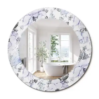 Miroir rond avec décoration roses bleu clair
