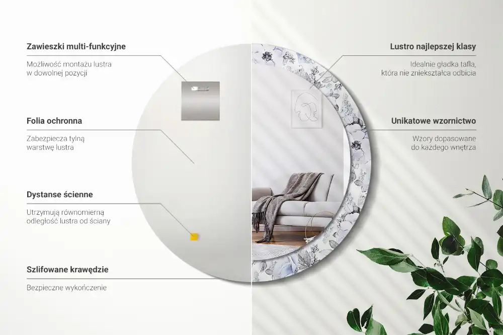 Miroir rond avec décoration roses bleu clair
