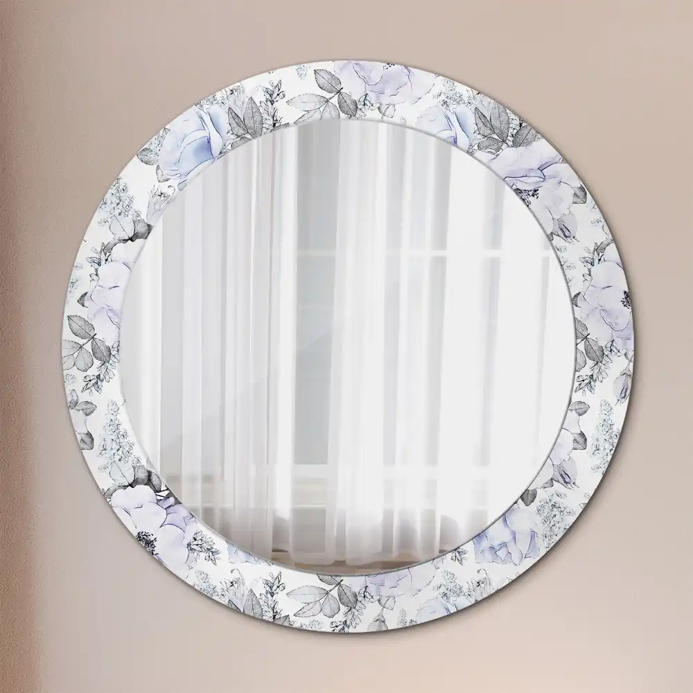 Miroir rond avec décoration roses bleu clair