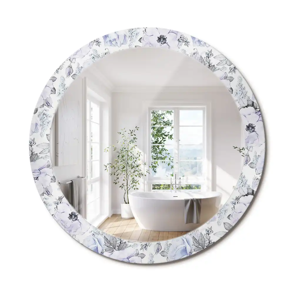 Miroir rond avec décoration roses bleu clair