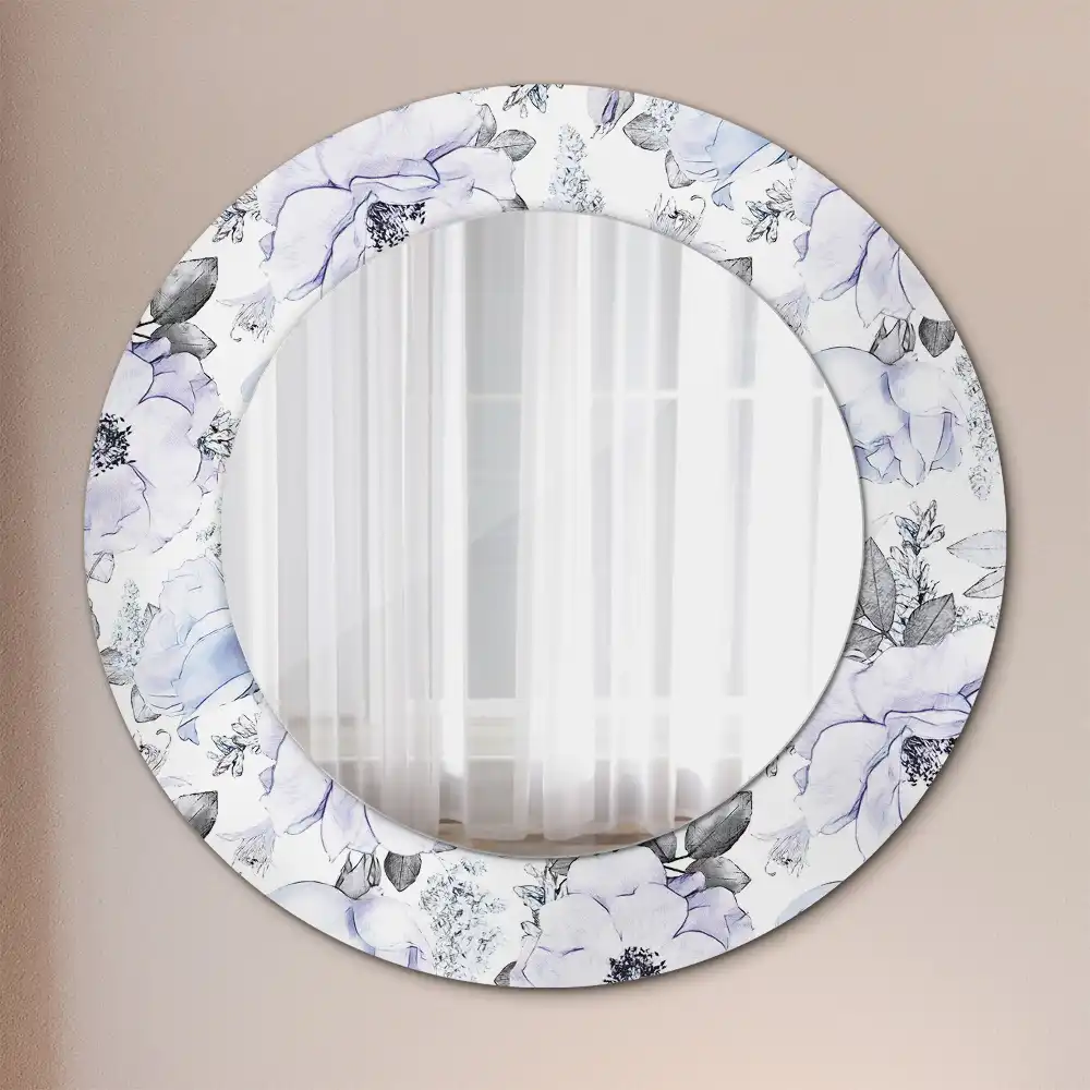 Miroir rond avec décoration roses bleu clair