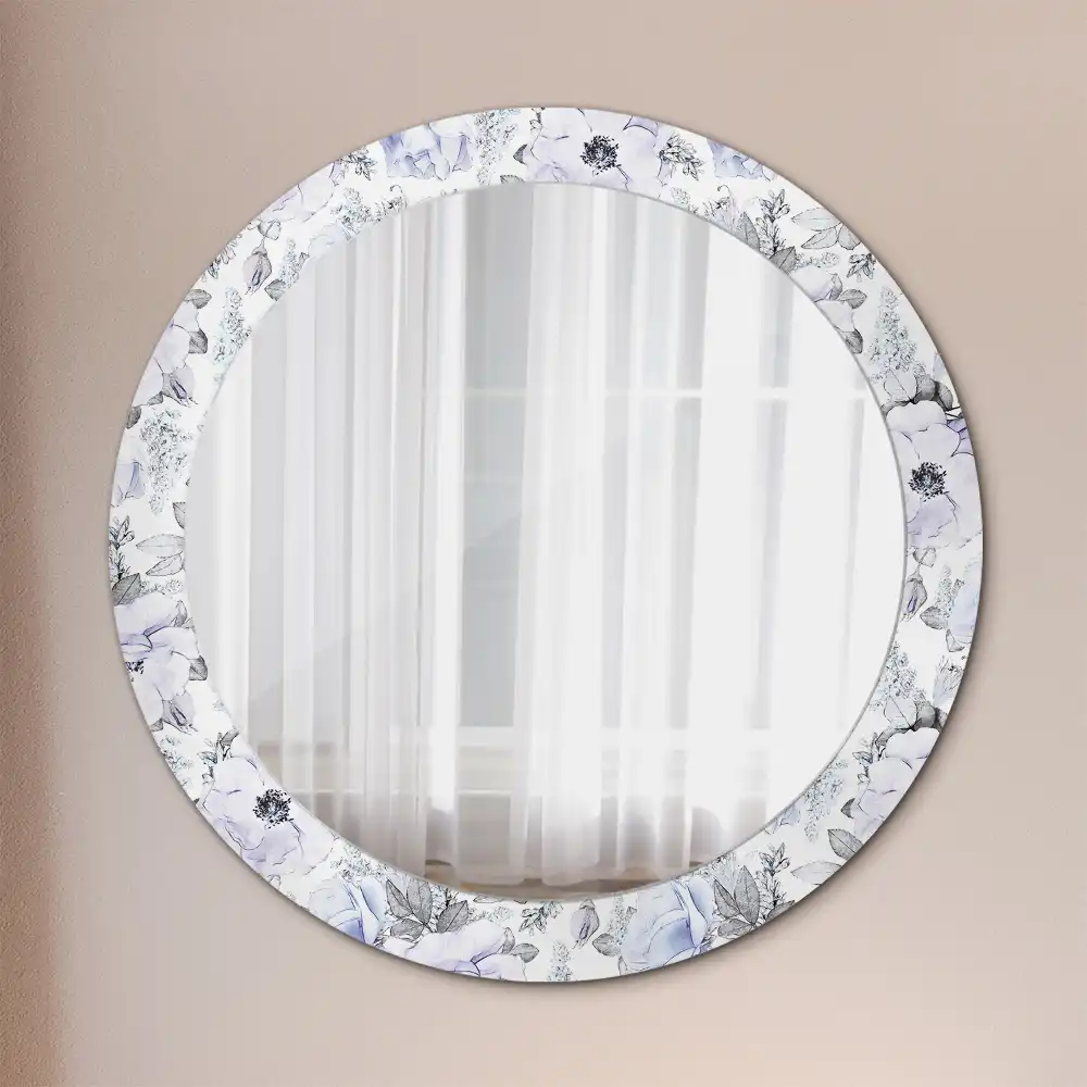 Miroir rond avec décoration roses bleu clair