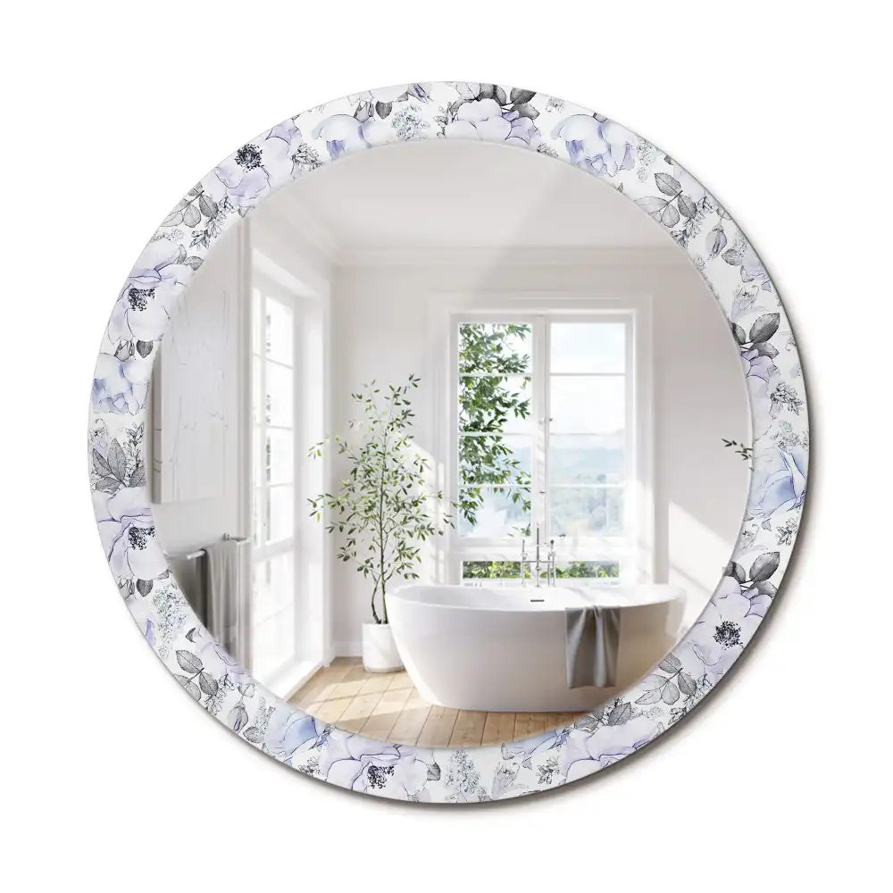 Miroir rond avec décoration roses bleu clair