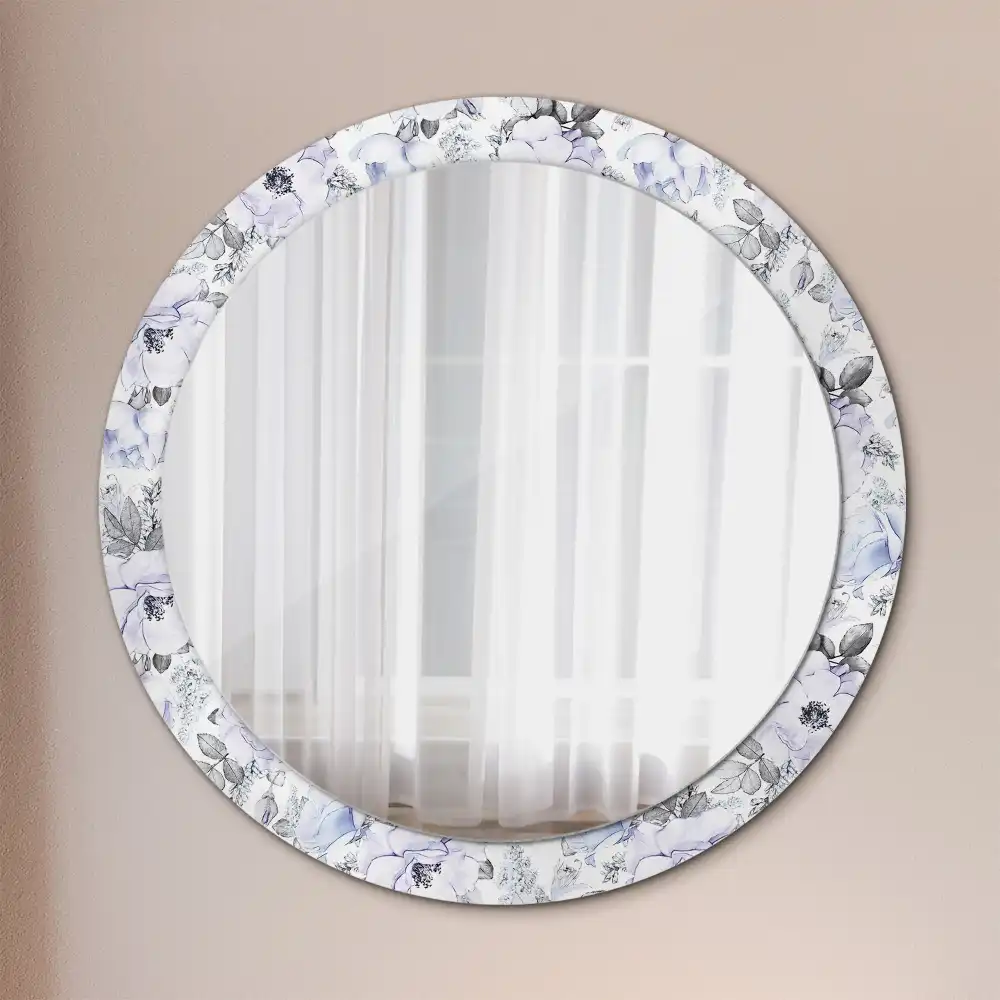 Miroir rond avec décoration roses bleu clair