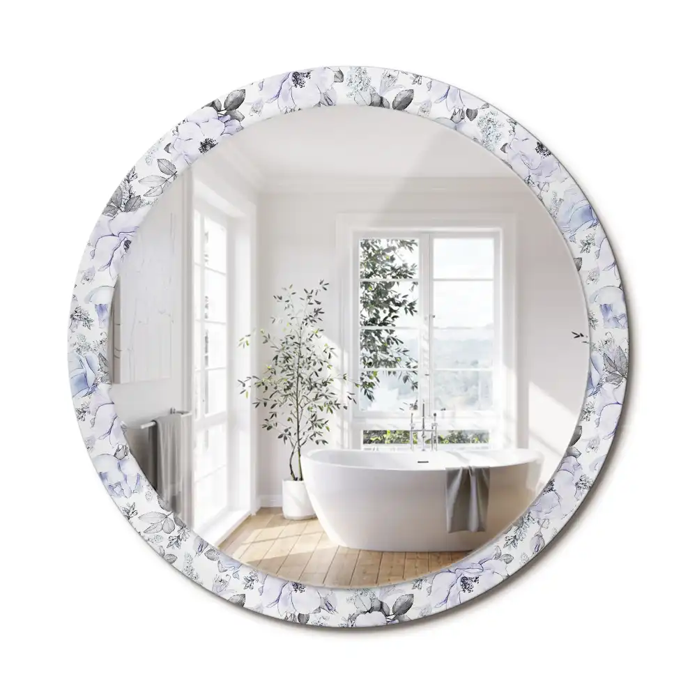 Miroir rond avec décoration roses bleu clair