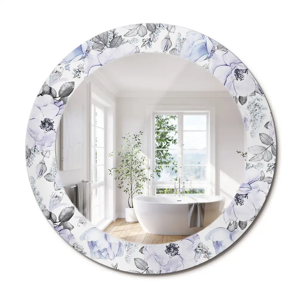 Miroir rond avec décoration roses bleu clair