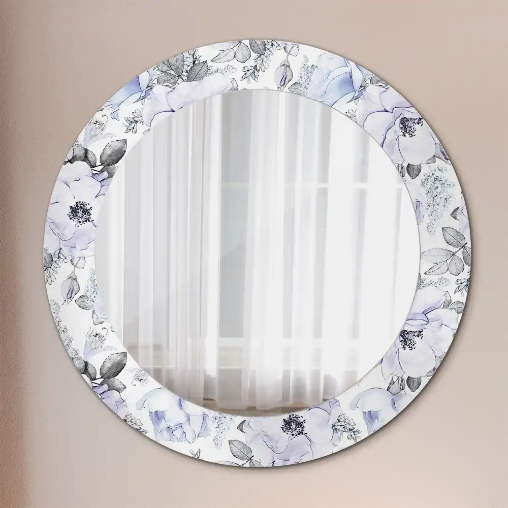 Miroir rond avec décoration roses bleu clair
