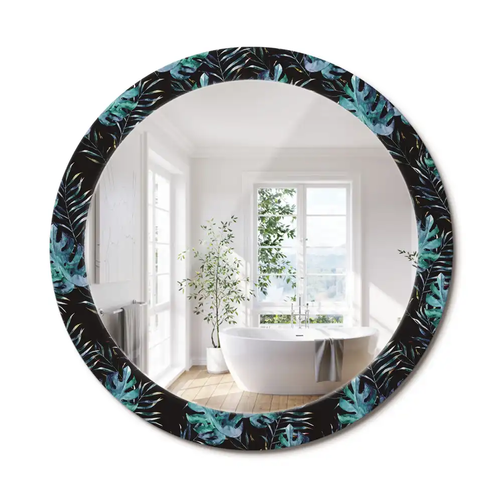 Miroir rond avec décoration feuilles exotiques