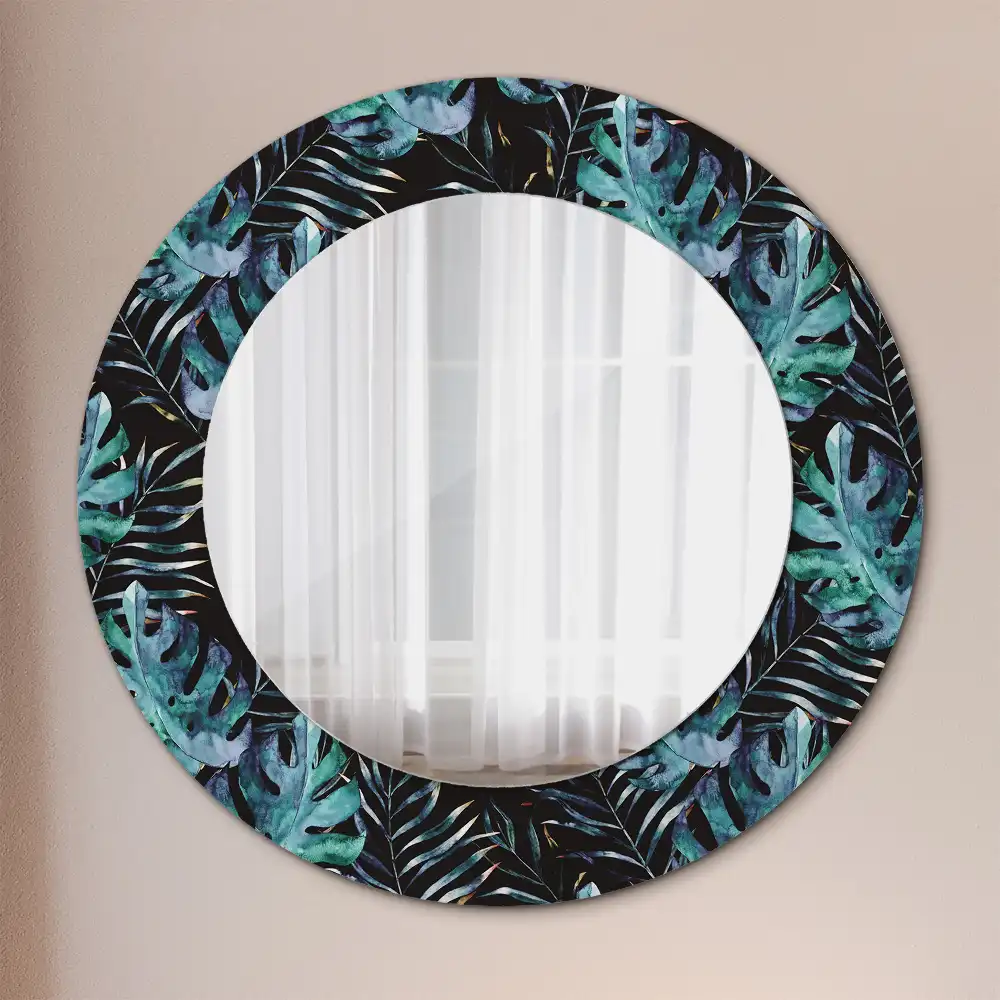 Miroir rond avec décoration feuilles exotiques