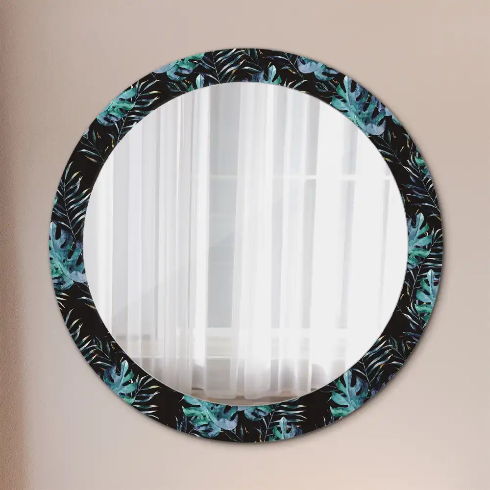 Miroir rond avec décoration feuilles exotiques
