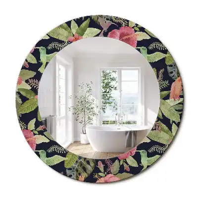 Miroir rond avec décoration hibiscus