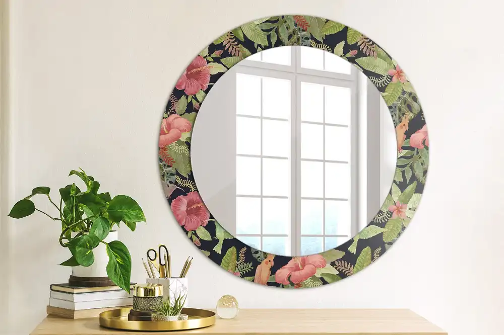 Miroir rond avec décoration hibiscus