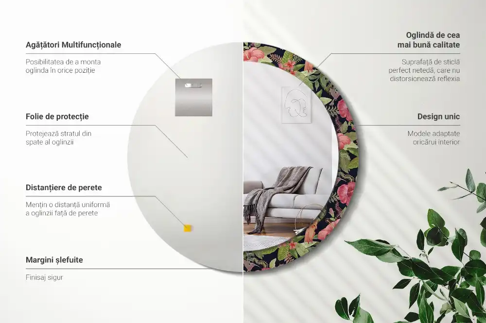 Miroir rond avec décoration hibiscus