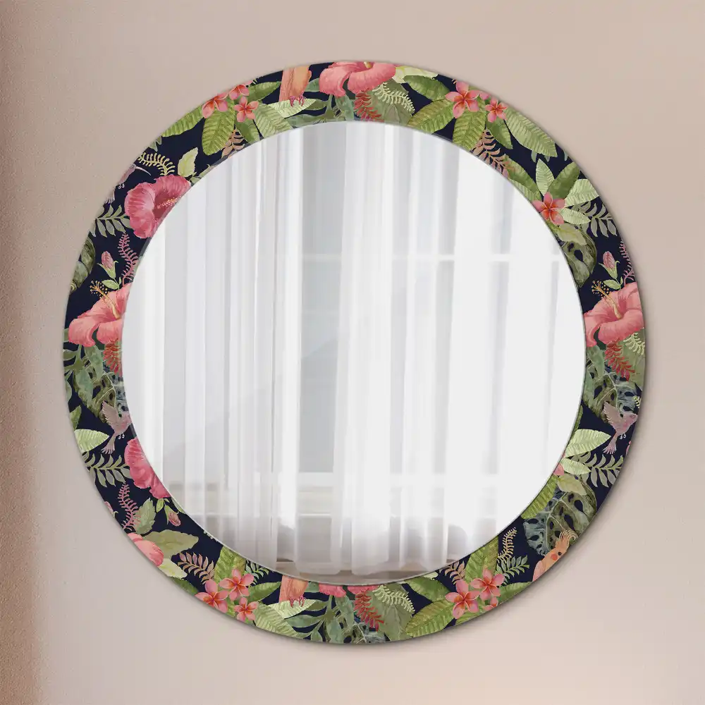 Miroir rond avec décoration hibiscus