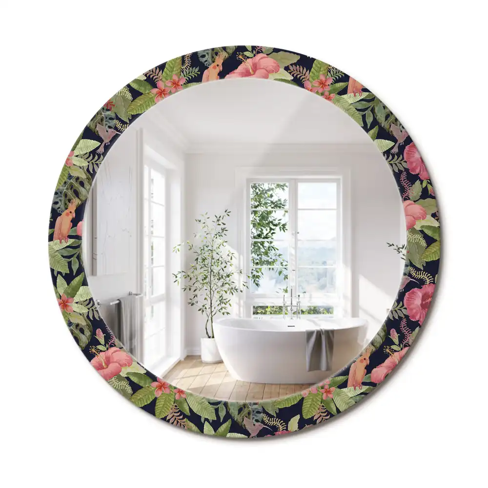 Miroir rond avec décoration hibiscus