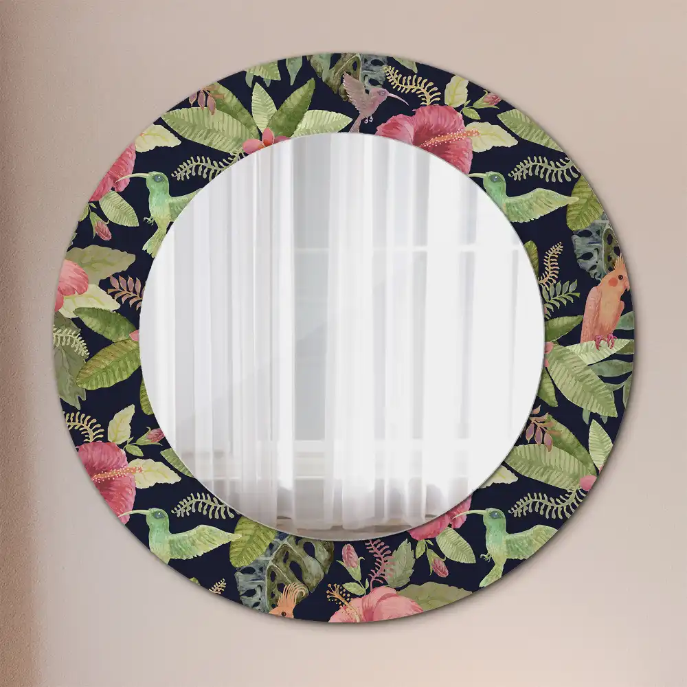 Miroir rond avec décoration hibiscus