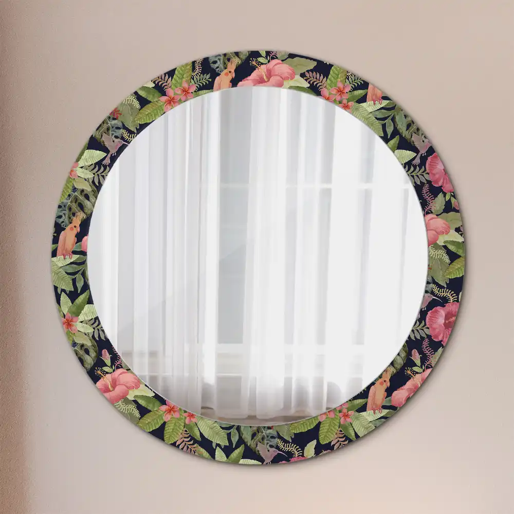 Miroir rond avec décoration hibiscus