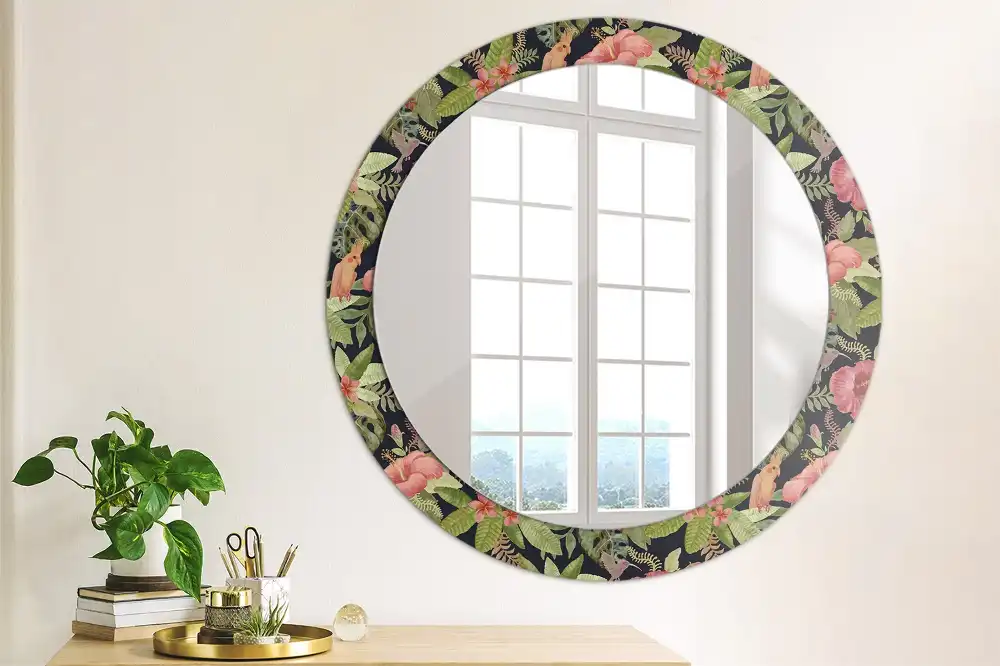 Miroir rond avec décoration hibiscus