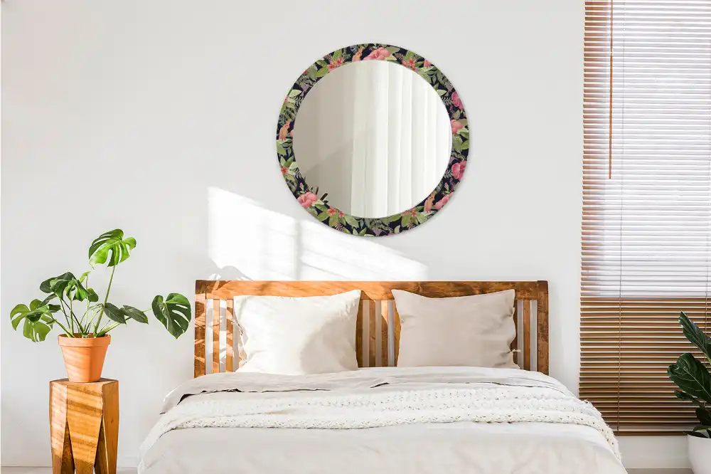 Miroir rond avec décoration hibiscus