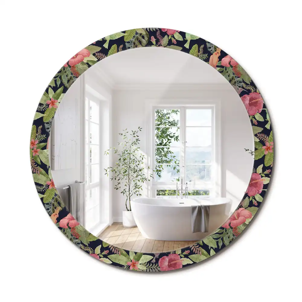 Miroir rond avec décoration hibiscus