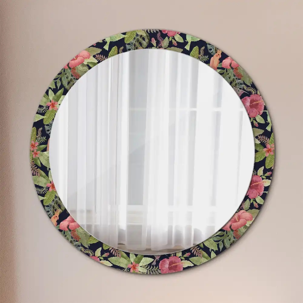 Miroir rond avec décoration hibiscus
