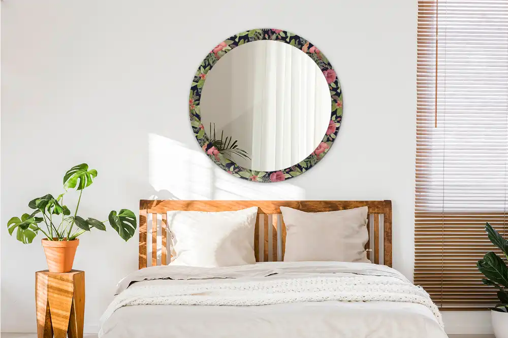 Miroir rond avec décoration hibiscus