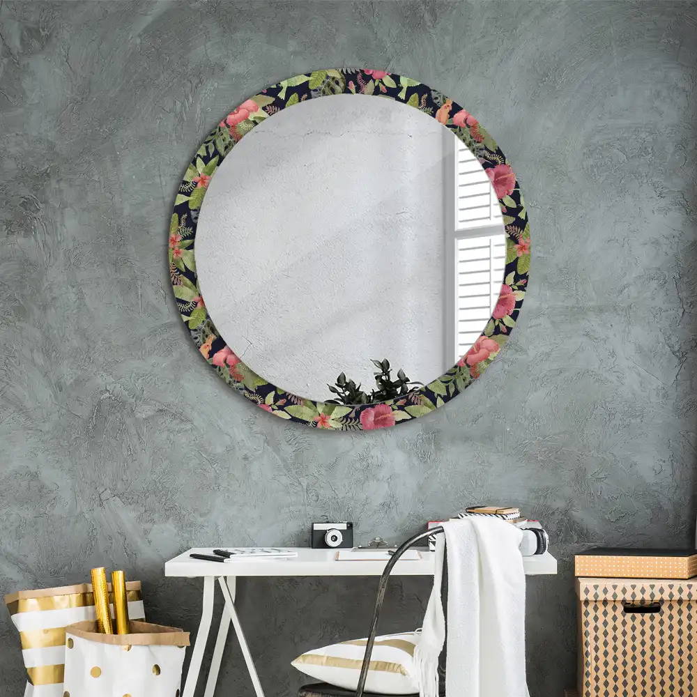 Miroir rond avec décoration hibiscus