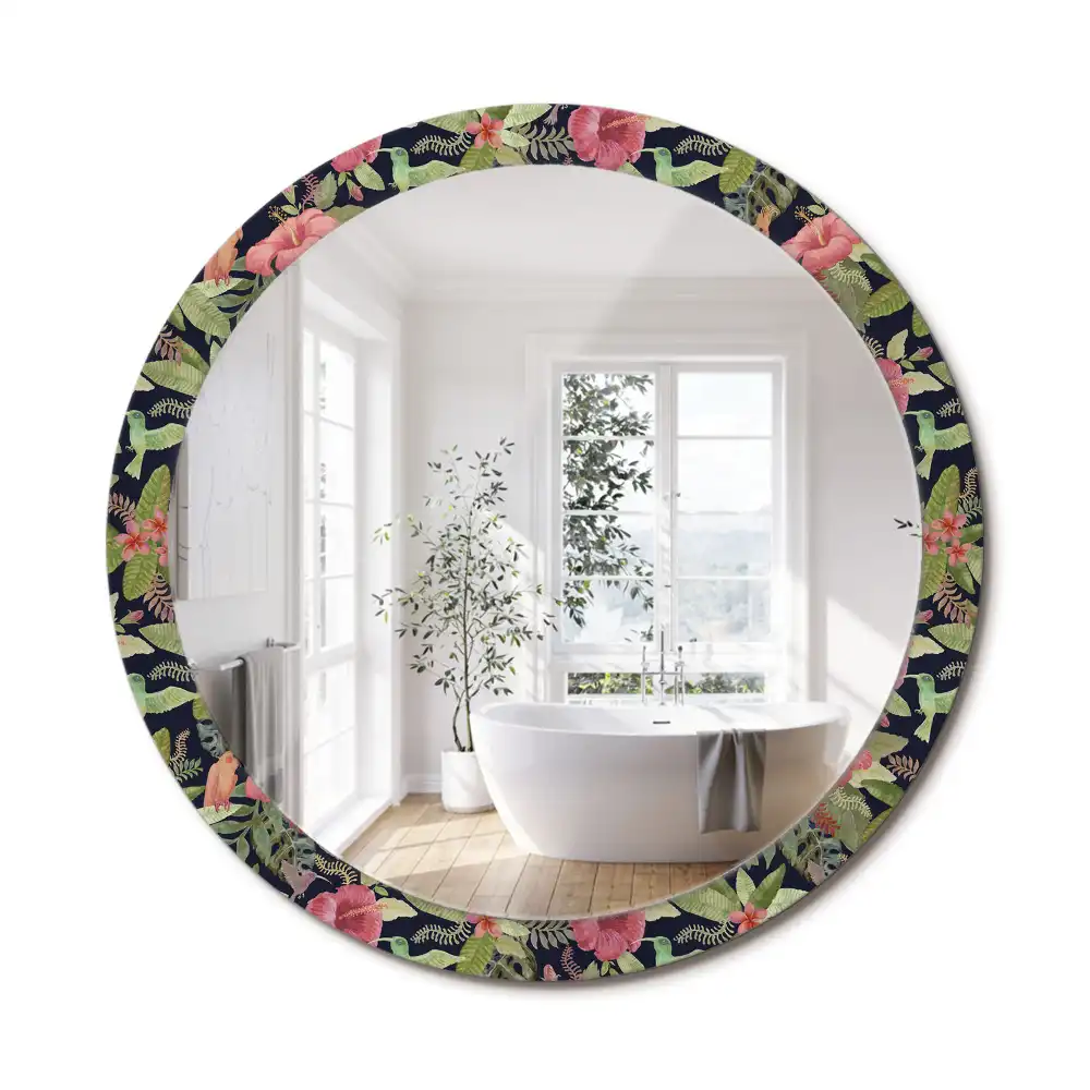 Miroir rond avec décoration hibiscus