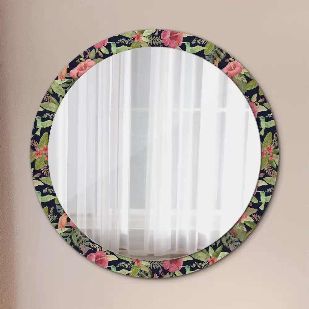 Miroir rond avec décoration hibiscus