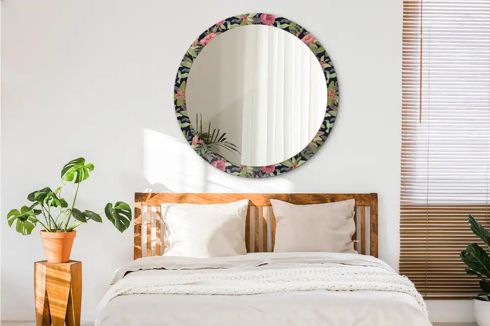 Miroir rond avec décoration hibiscus
