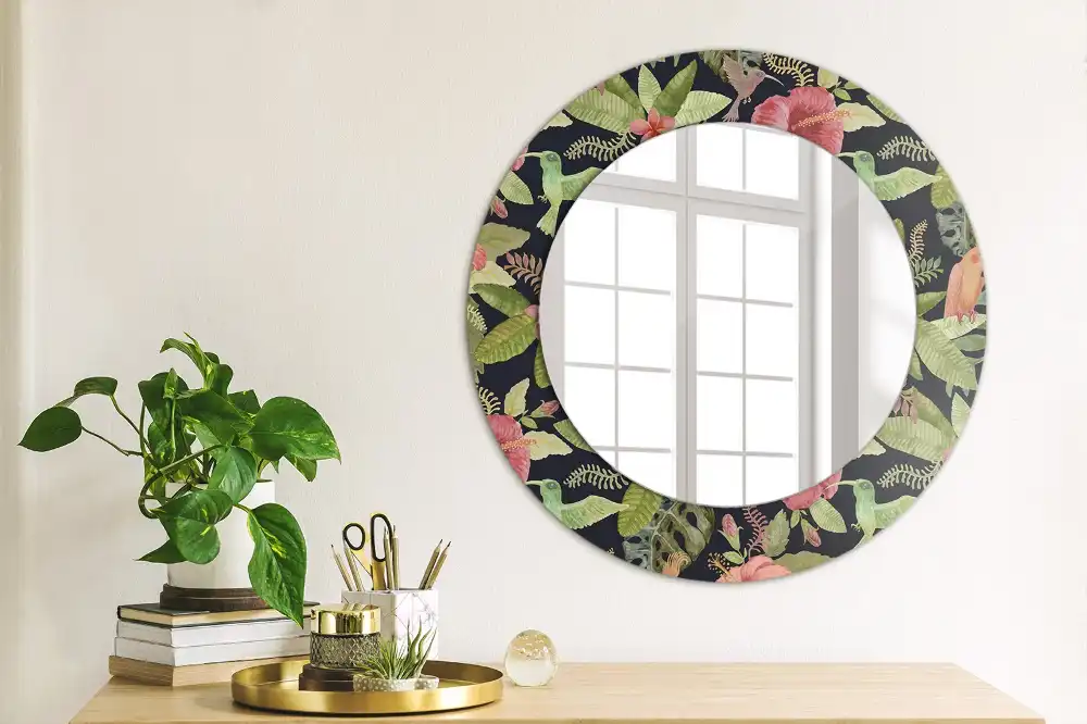 Miroir rond avec décoration hibiscus