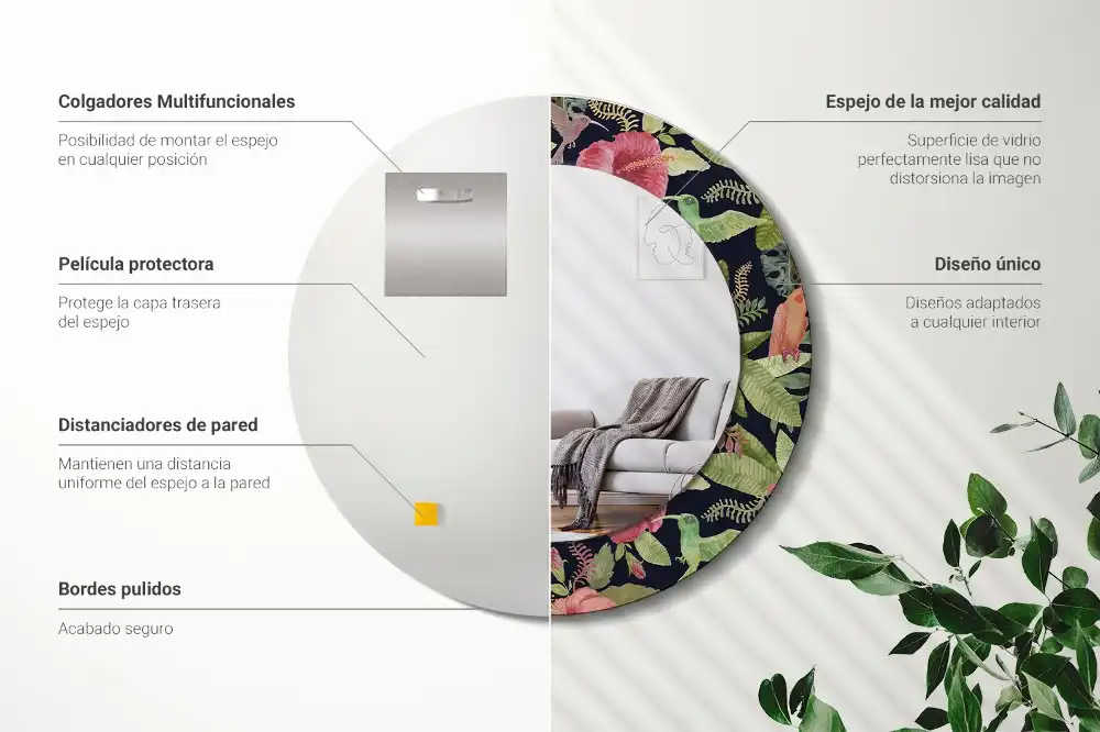 Miroir rond avec décoration hibiscus