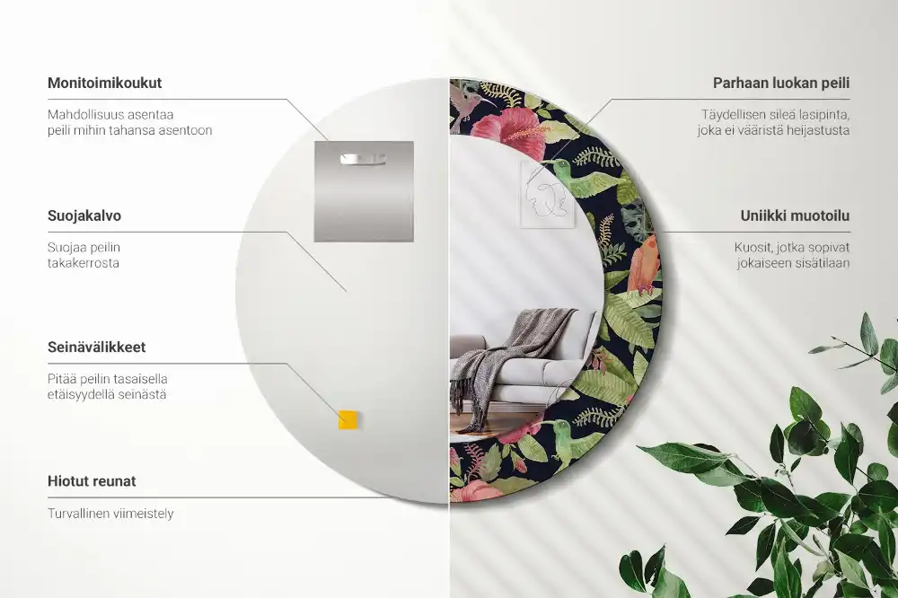 Miroir rond avec décoration hibiscus