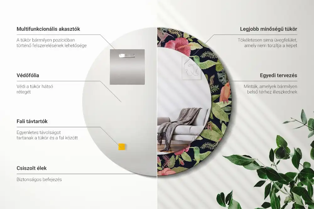 Miroir rond avec décoration hibiscus